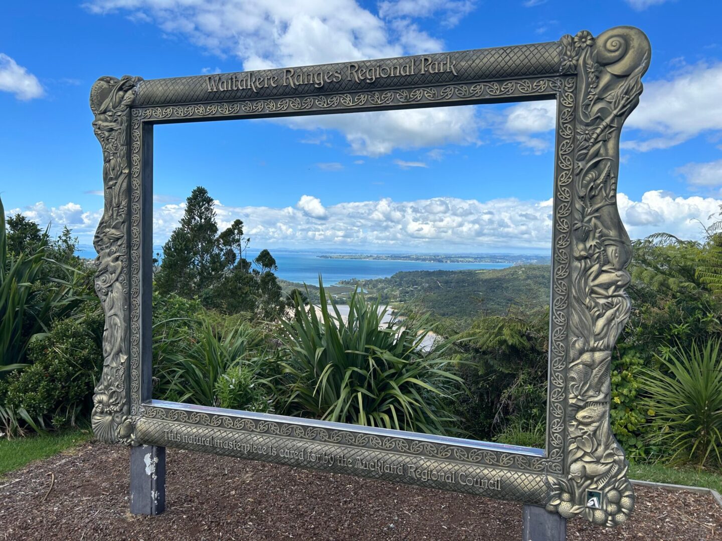 A picture frame with a view of the mountains.